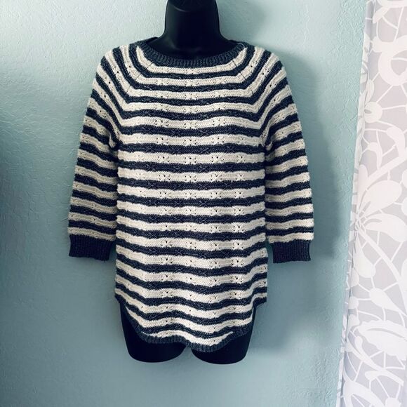 Chaps Navy Blue & White Striped Knit Sweater Size S/P - Picture 2 of 9